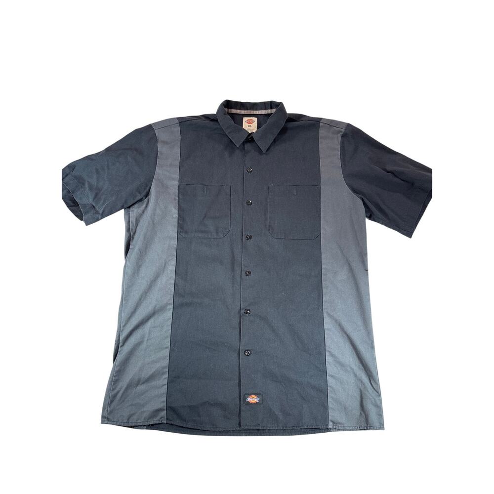 Dickies Work Shirt Mens XL Black Gray Colorblock Short Sleeve Uniform Shirt